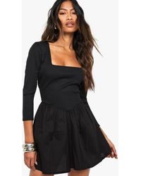 Boohoo - Jersey Rib Cotton Mix Long Sleeve Mini Dress - Lyst