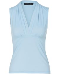 Conquista - Lichtblauwe, Mouwloze Aansluitende Top Met V-hals, Zachte Viscosemix - Lyst