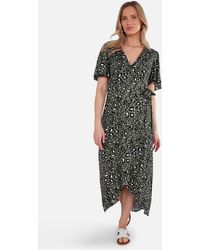 Gini London - Animal Print Viscose Wrap Midi Dress - Lyst