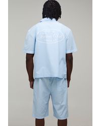 BoohooMAN - Tall Oversized Boxy Stripe Tennis Club Print Revere Shirt And Short Set - Lyst