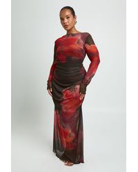 Boohoo - Plus Floral Ruched Mesh Maxi Dress - Lyst