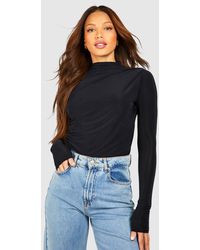 Boohoo - Tall Slinky Gathered High Neck Double Layer Top - Lyst
