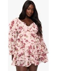 Boohoo - Plus Floral Chiffon Ruffle Mini Dress - Lyst