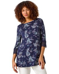 Roman - Floral Lace Cuff Stretch Top - Lyst