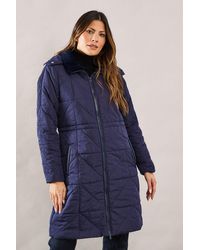 Wallis - Faux Fur Hood Padded Coat - Lyst