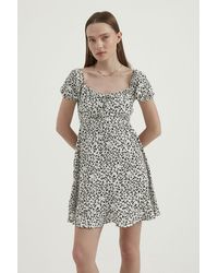Hiccup - Floral Scoop Neck Balloon Sleeves Mini Dress - Lyst
