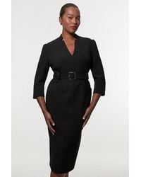 Karen Millen - Plus Size Structured Crepe Belted Forever Midi Dress - Lyst