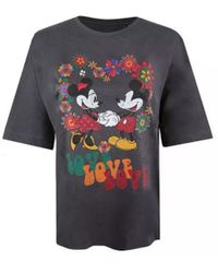 Disney - Ladies Mickey & Minnie Mouse Holding Hands Oversized T-Shirt (Dark) Cotton - Lyst