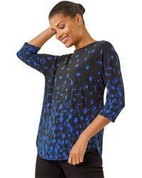 Roman - Border Print Curved Stretch Top - Lyst