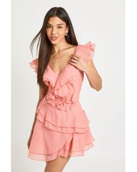 Boohoo - Textured Ruffle Detail Mini Dress - Lyst