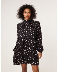 Blue Vanilla - Polka Dot Tie Neck Smock Dress - Lyst