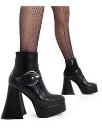 LAMODA - Ankle Boots Genuine Round Toe Platform Heel With Zipper & Buckle - Lyst