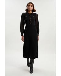 Karen Millen - Viscose Blend Maxi Knit Dress With Chiffon Sleeve Military Trim - Lyst
