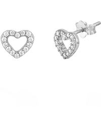 The Jewellery Stockroom - Sterling 6Mm Cubic Zirconia Heart Stud Earrings - Lyst
