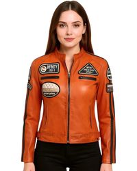 Infinity Leather - Biker Racing Badges Jacket-Dalby Lamb Leather - Lyst