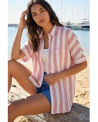 Roman - Stripe Print Button Detail Shirt - Lyst