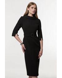 Karen Millen - Tailored Structured Crepe Roll Neck Pencil Midi Dress - Lyst