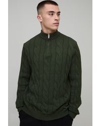 BoohooMAN - Regular Fit Cable Knitted 1/4 Zip Jumper - Lyst