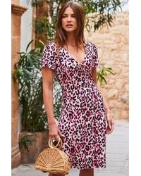 Sosandar - Leopard Print Hoop Detail Fit & Flare Jersey Dress - Lyst
