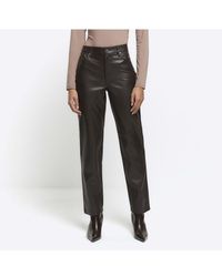 River Island - Straight Trousers Faux Leather Pu - Lyst