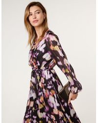 Blue Vanilla - Lurex Watercolour Wrap Maxi Dress - Lyst