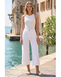 Roman - Wide Leg Cotton Jeans Stretch Denim Culottes Cropped Capri Pants - Lyst