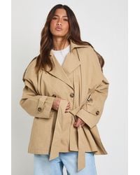 Boohoo - Oversized Collared Belted Short Trench Jacket - Lyst