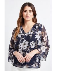 Wallis - Floral Ruffle Detail Ladder Trim Blouse - Lyst