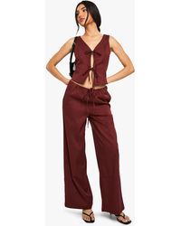 Boohoo - Linen Look Tie Waist Wide Leg Trouser - Lyst