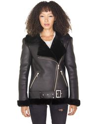 Infinity Leather - Sheepskin Aviator Biker Jacket-Merida - Lyst
