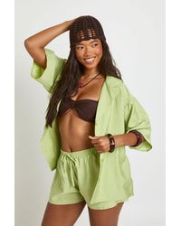 Boohoo - Linen Look Short Sleeve Beach Shirt - Lyst