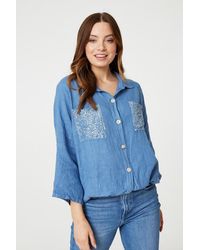 Izabel London - Sequin Detail 3/4 Turn-Up Sleeve Shirt - Lyst
