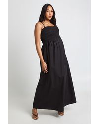 Boohoo - Materntiy Cotton Poplin Shirred Strappy Maxi Dress - Lyst