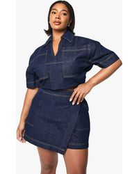 Boohoo - Plus Denim Wrap Skort - Lyst