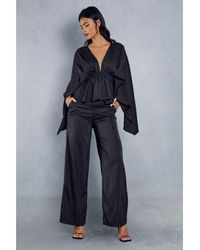 MissPap - Satin Plunge Exaggerated Sleeve Wide Leg Trouser Co Ord - Lyst