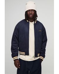 BoohooMAN - Boxy Fit Faux Suede Chunky Rib Embroidered Bomber Jacket - Lyst