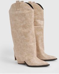 Boohoo - Distressed Western Heeled Cowboy Boots - Lyst