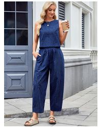 Everyday the Label - Kariertes Armelloses Oberteil Und Hose Zweiteiliges Set Mit Taschen - Lyst