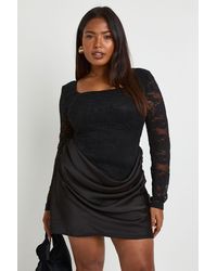 Boohoo - Plus Lace Corset Long Sleeve Drape Mini Dress - Lyst