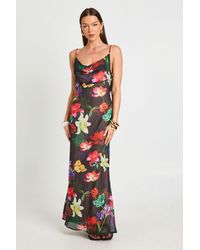 Boohoo - Bright Floral Cowl Neck Maxi Slip Dress - Lyst