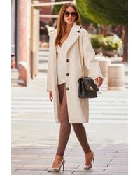 Sosandar - Ivory Relaxed Fit Longline Faux Fur Coat - Lyst