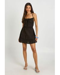 Boohoo - Linen Look Shirred Skater Dress - Lyst