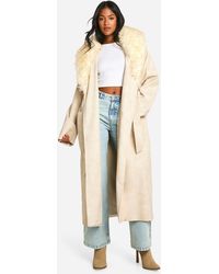 Boohoo - Tall Faux Fur Collar Vintage Look Leather Trench Coat - Lyst