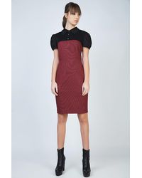 Conquista - Puff Sleeve Fitted Dress With Button Detail - Lyst
