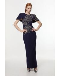 Karen Millen - Tall Placed Floral Crystal Embellished Tailored Cape Maxi Dress - Lyst