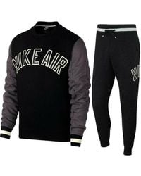 Nike - Air Fleece Full Crewneck Tracksuit Set Black Cotton - Lyst