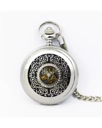 Infinity Leather - Antique Brass Alloy Skeleton Half Hunter Pocket Watch - Lyst