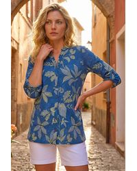 Roman - Leaf Print Cotton Blouse - Lyst