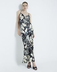 River Island - Abstract Print Satin Slip Maxi Dress - Lyst
