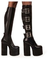 LAMODA - Knee High Boots Fyp Round Toe Platform Heels With Zipper & Buckles - Lyst